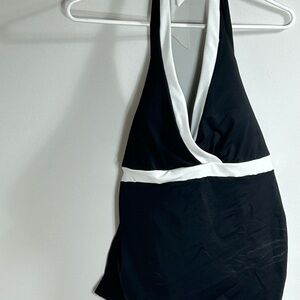Lands' End Black and White Women's Halter Tie Swimsuit Top Size L (14-16)